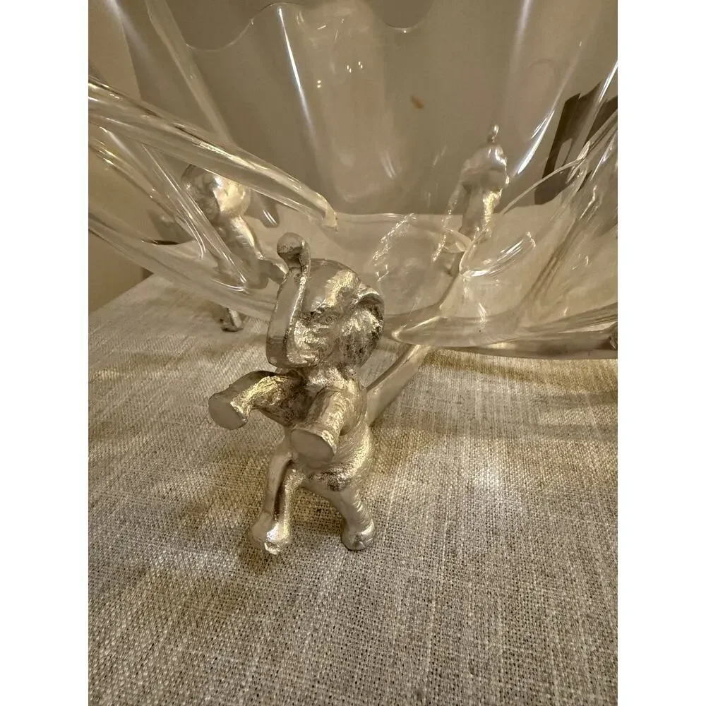 🐘 Arthur Court Elephant Salad Bowl & Guzzini Italy Utensil Set Acrylic